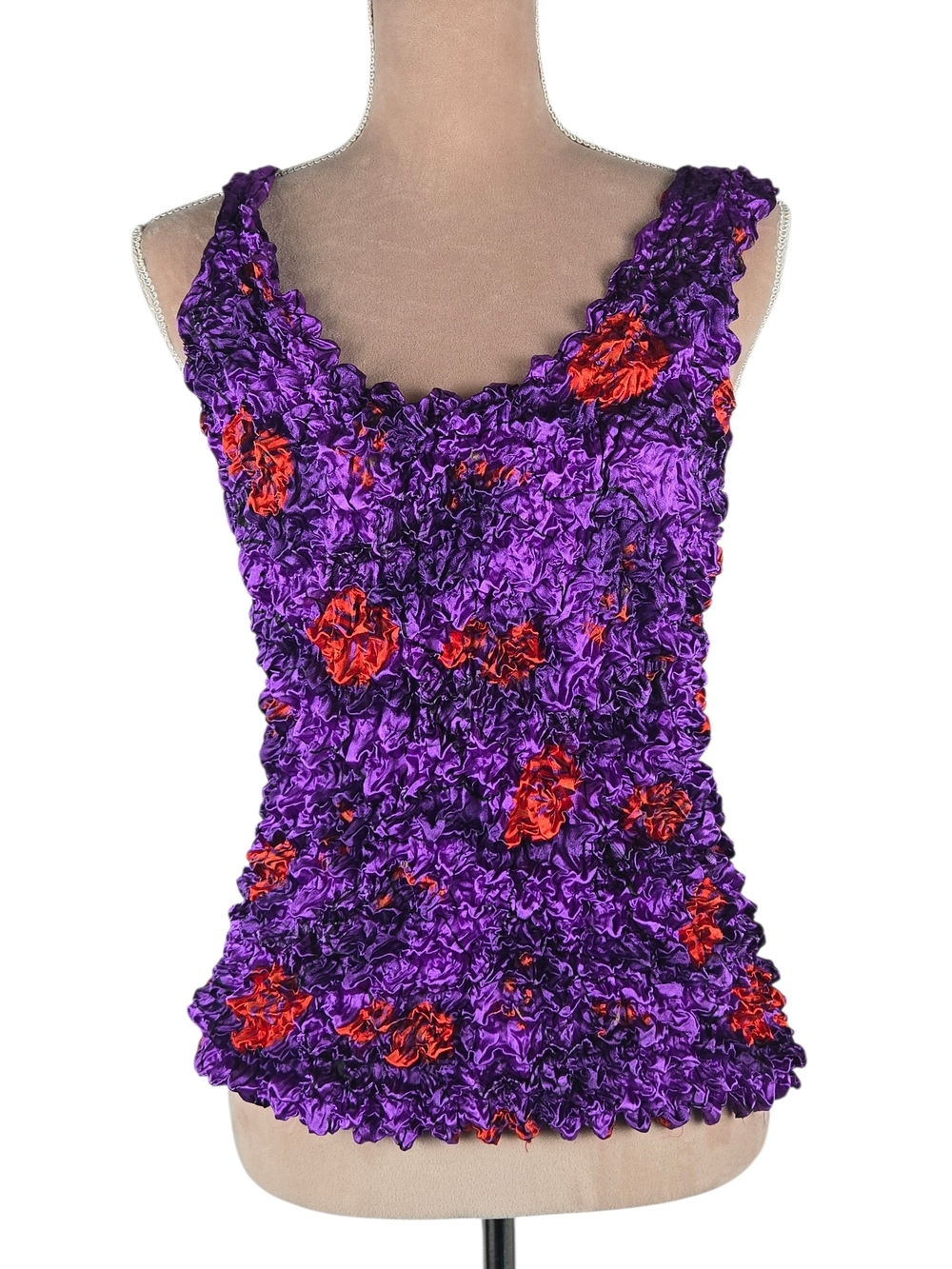 Vintage Y2K Popcorn Slinky Tank Top Purple Red Floral One Size